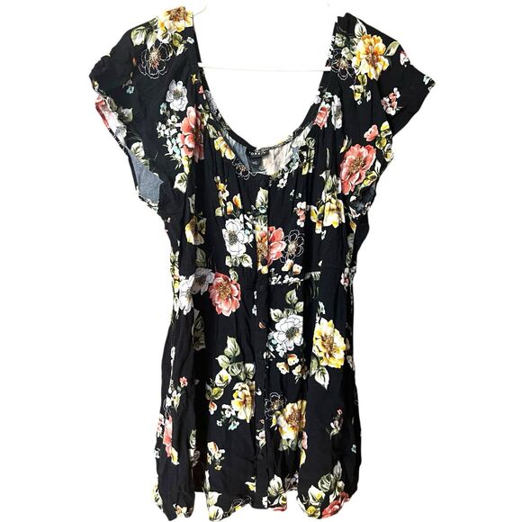 Torrid Tops - Torrid Off the Shoulder Feminine Floral Babydoll Blouse Buttons Size 1 (14/16)